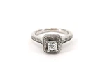 14KT White Gold 4.31G Princess Halo Diamond Ring Size 5, 75PTS Approx. Pre-owned. Price: $1249.99.